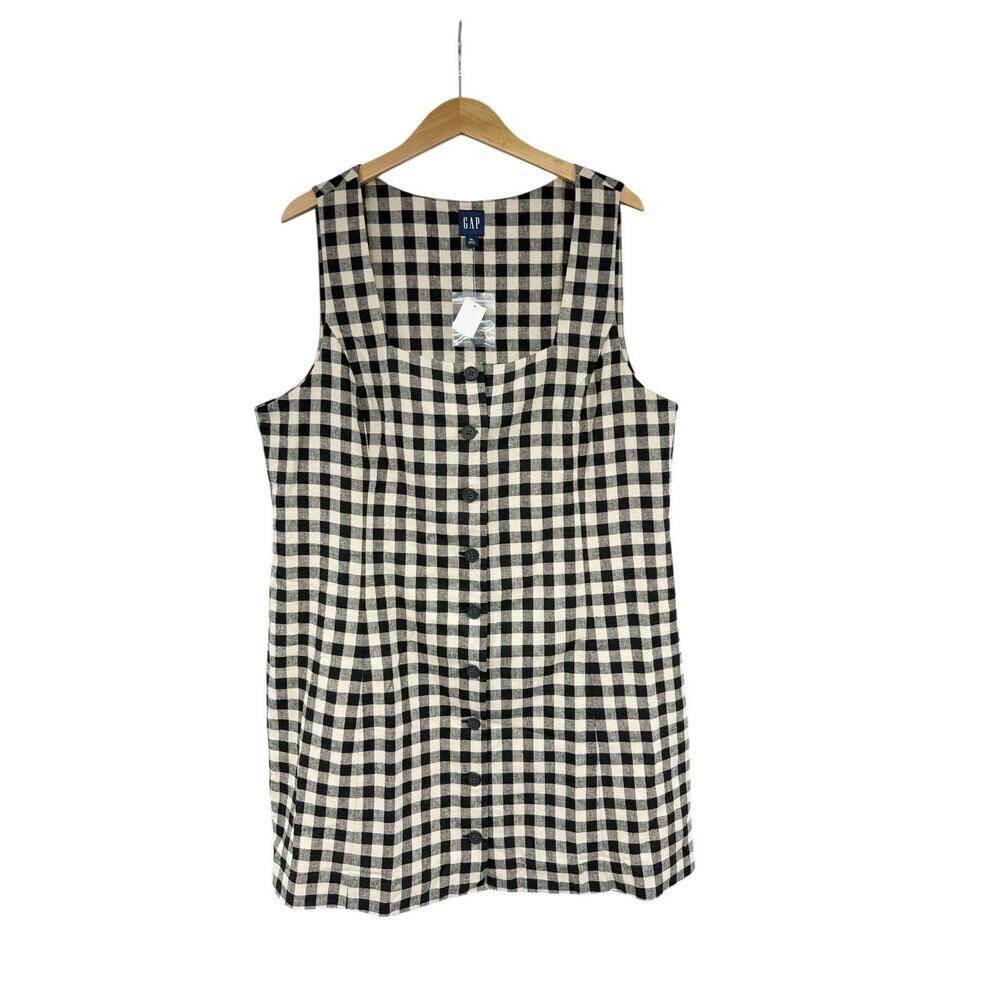 Gap Linen Blend Button Front Gingham Plaid Dress Beach Preppy Clean French XL